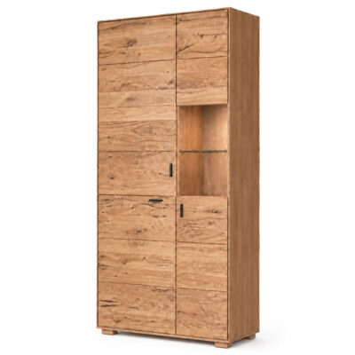 Witryna dębowa 96 cm wąska do salonu Tenera