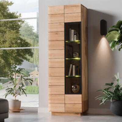 Witryna dębowa 64 cm wąska do salonu Merano